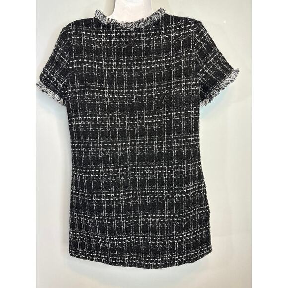 Floerns Black Tweed Pocket Fringed Trim Mini Shift Dress SMALL - Picture 7 of 10